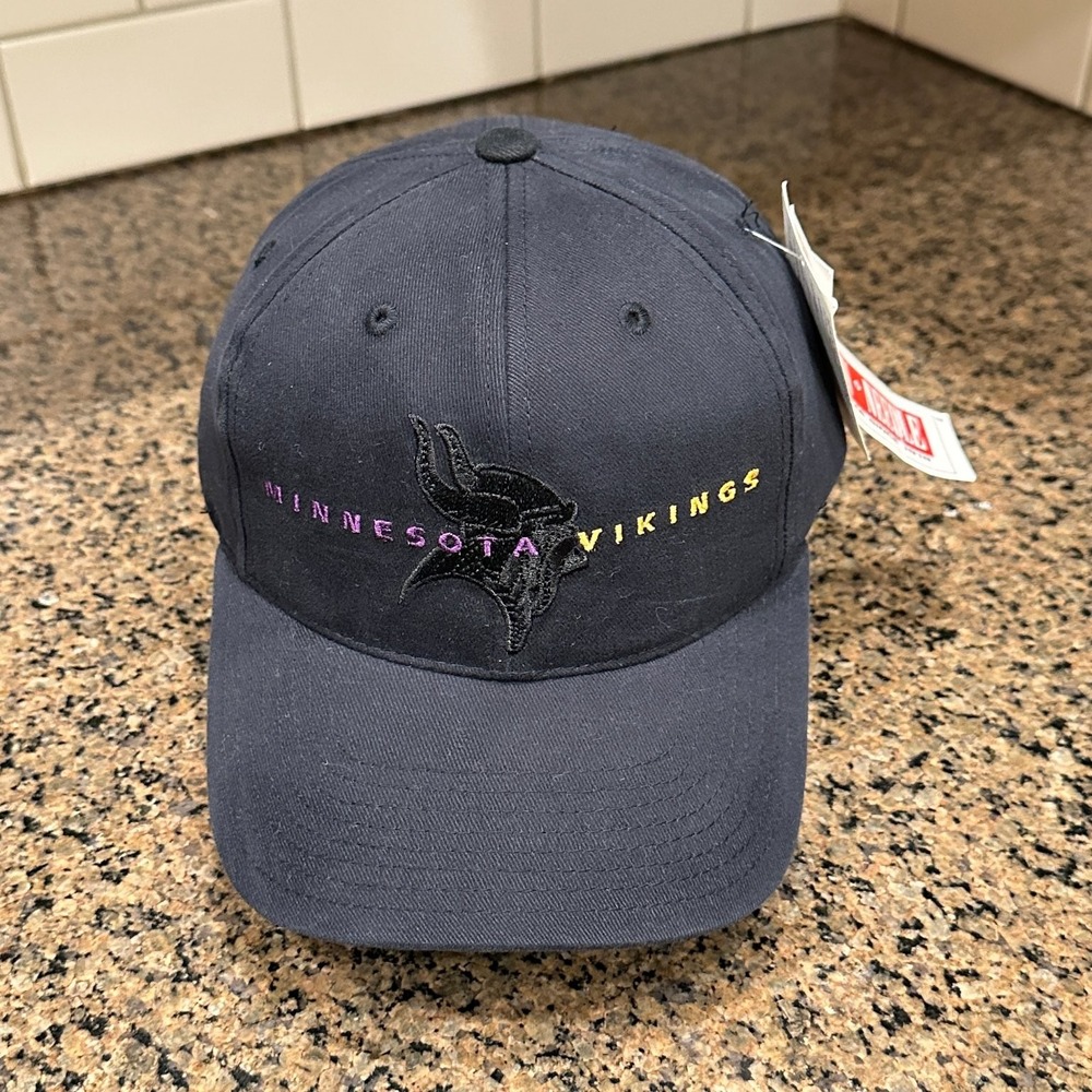 Vtg Minnesota Vikings American Needle Hat Snapback Black NFL Deadstock New